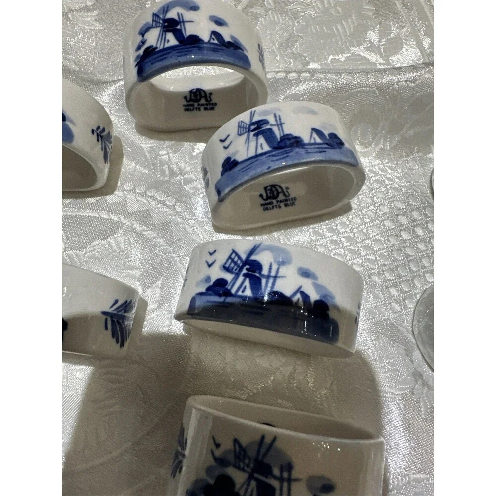 Vintage Blue Elseva Delft Napkin Rings, Set of 6
